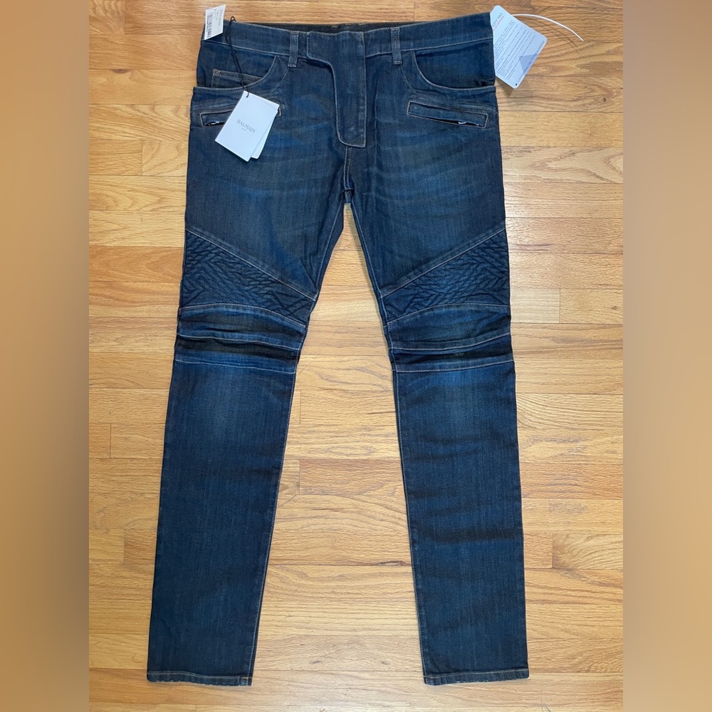 NWT Balmain Slim Biker Jeans Dark Wash